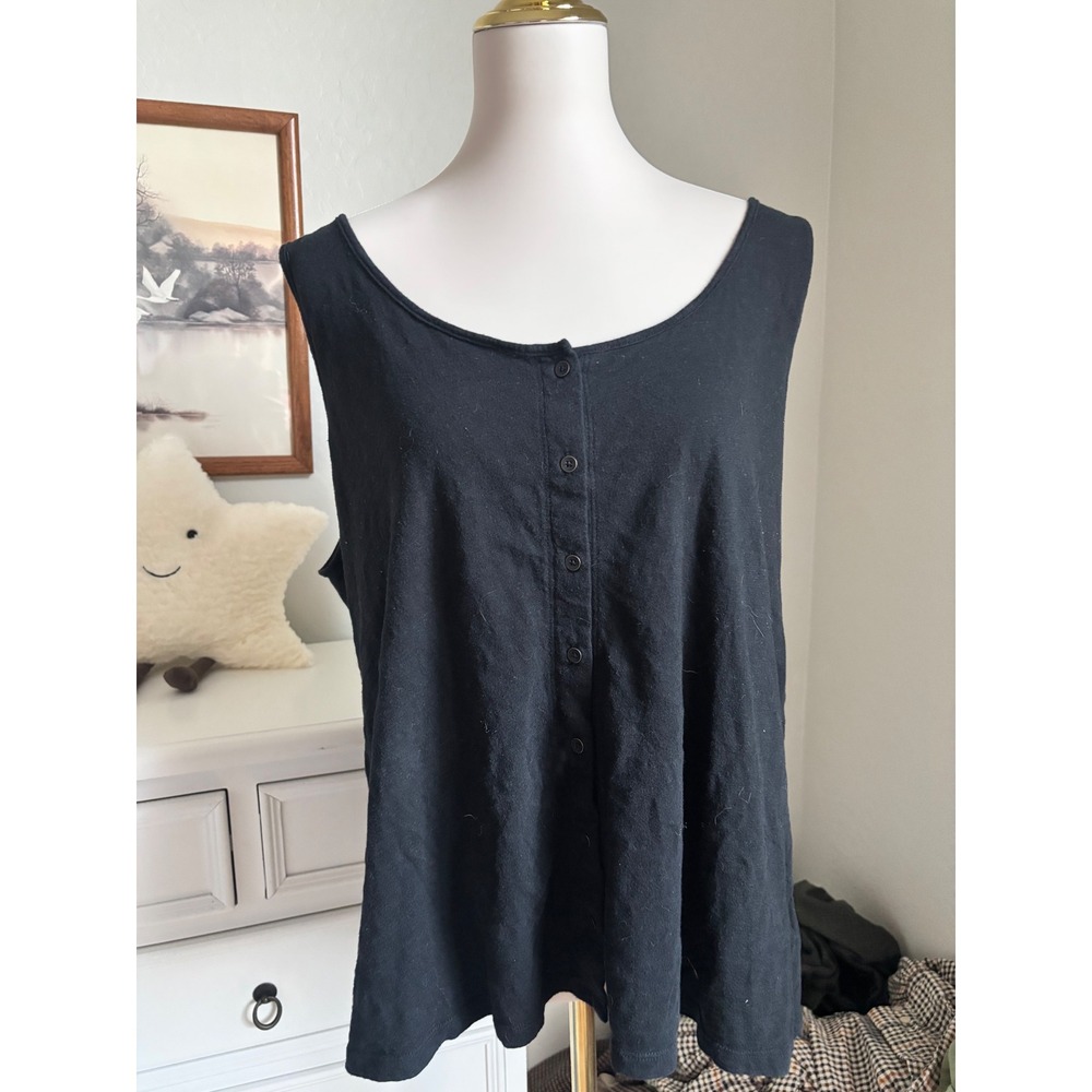 Black Button Front Tank Top Sleeveless Scoop Neck Old Navy XL Casual Summer